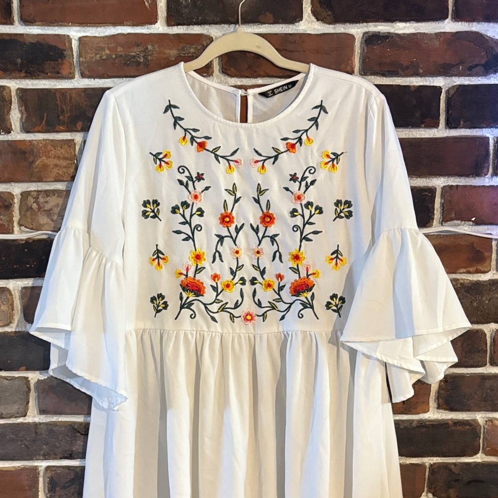 Embroidered White Dress